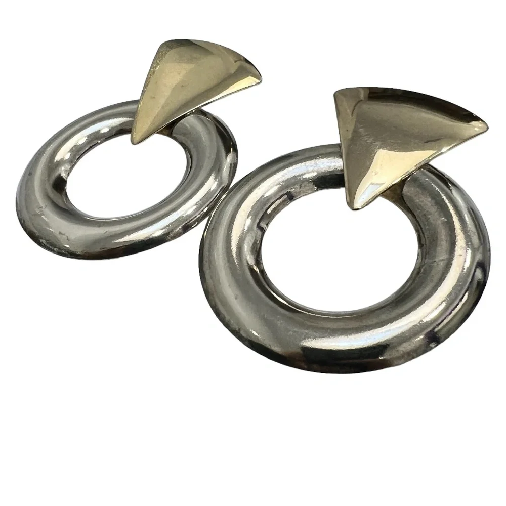 VINTAGE 1980'S GOLD & SILVER DOOR KNOCKER EARRINGS